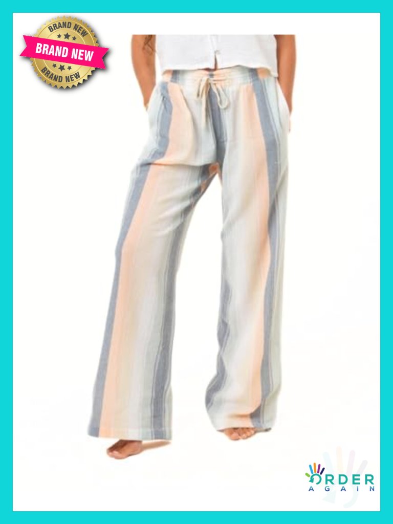 Women's Cotton Crepe Poplin Beach Pants Smocked Waist Pockets Relaxed Fit